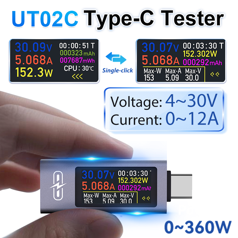 UT02C USB Color Screen Type-C  - Usb Ammeter Tester ulasan dan harga